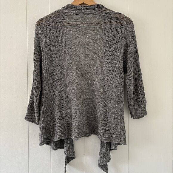 EILEEN FISHER Small Cardigan Sweater Gray Linen/Silk Open Front Neutral Minimal - Picture 5 of 11